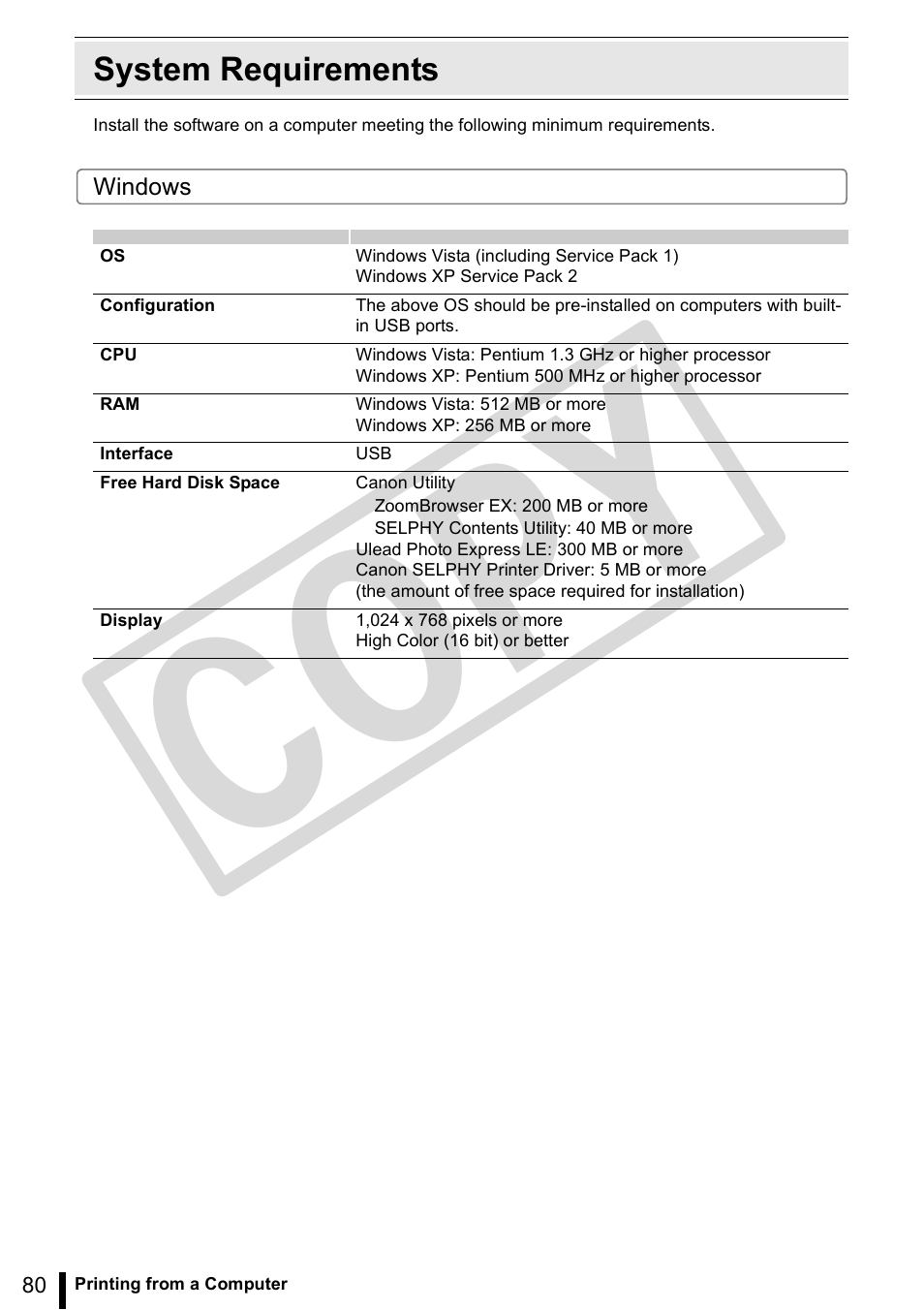 System requirements, Co py | Canon SELPHY ES3 CDP-E063-010 User Manual | Page 80 / 124