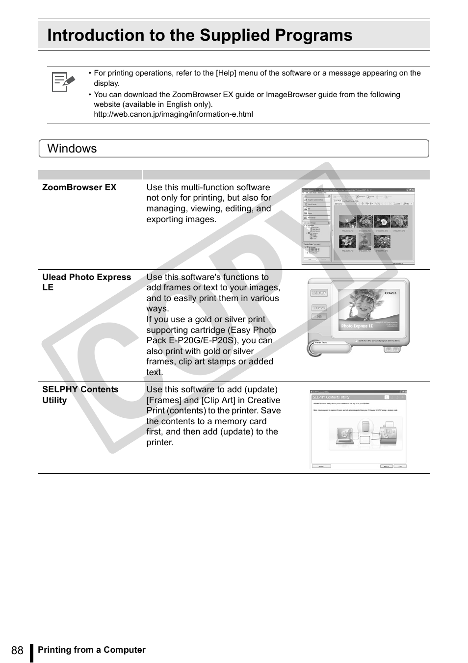 Introduction to the supplied programs, Co py | Canon SELPHY ES3 CDP-E063-010 User Manual | Page 88 / 124