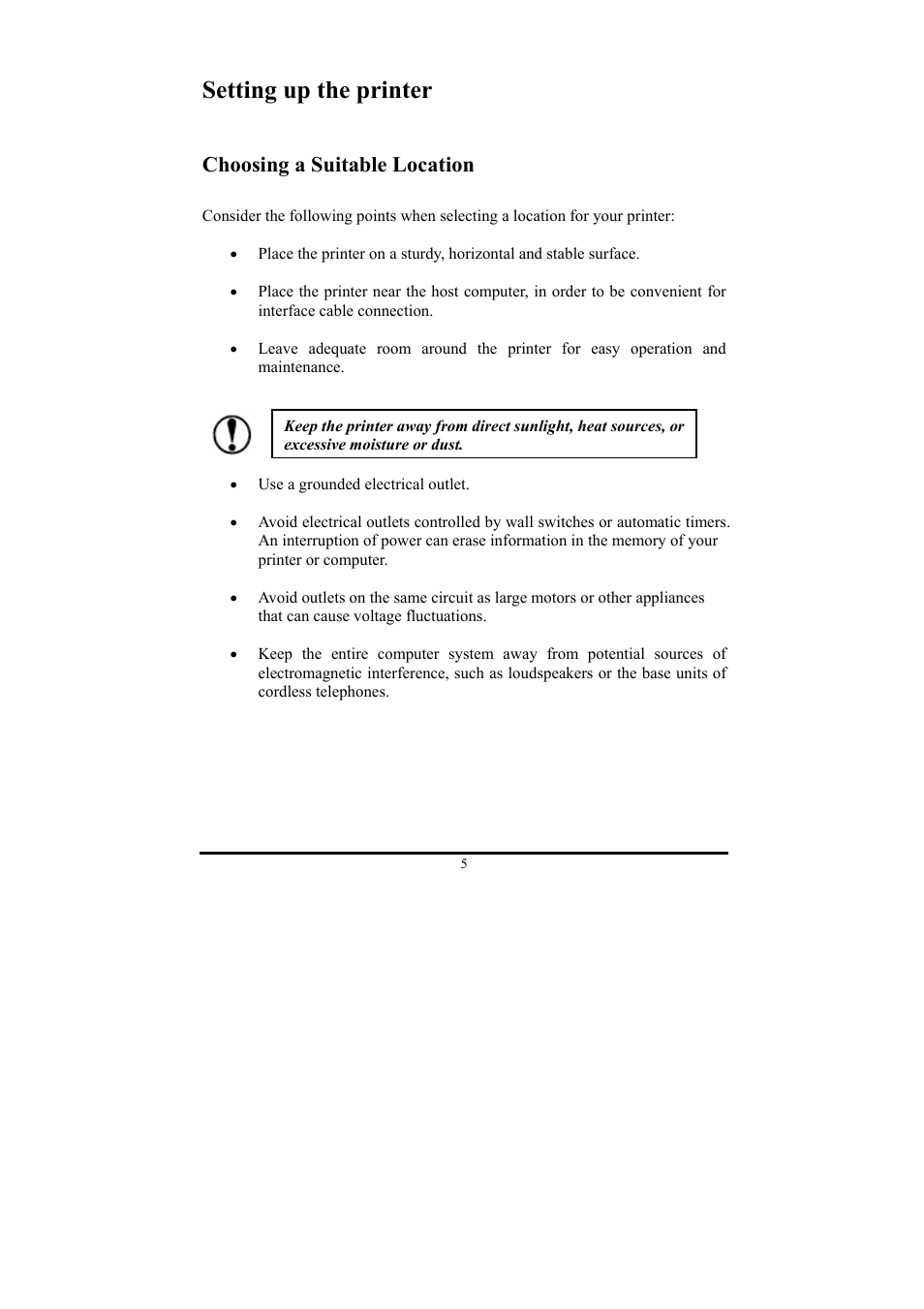 Setting up the printer, Choosing a suitable location | Compuprint 3056 User Manual | Page 14 / 75