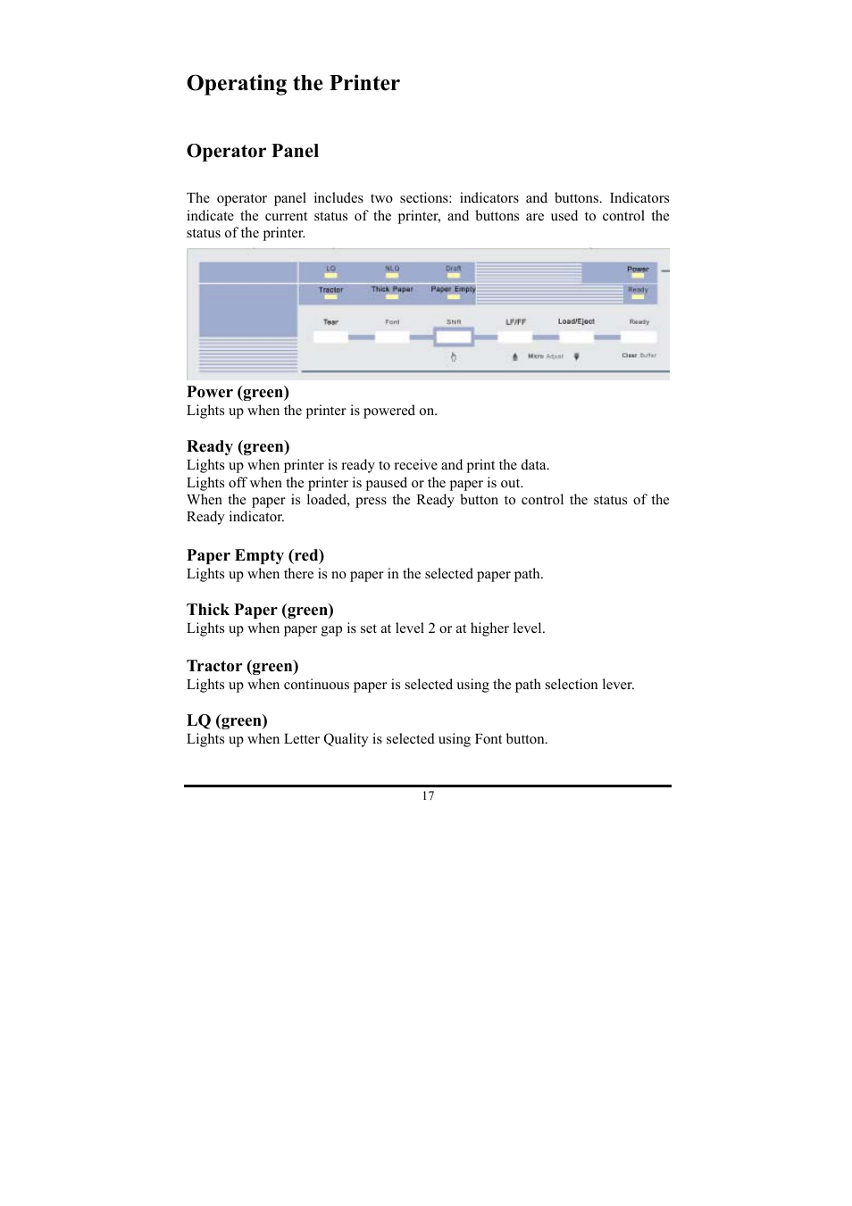 Operating the printer, Operator panel, Indicators | Compuprint 3056 User Manual | Page 26 / 75