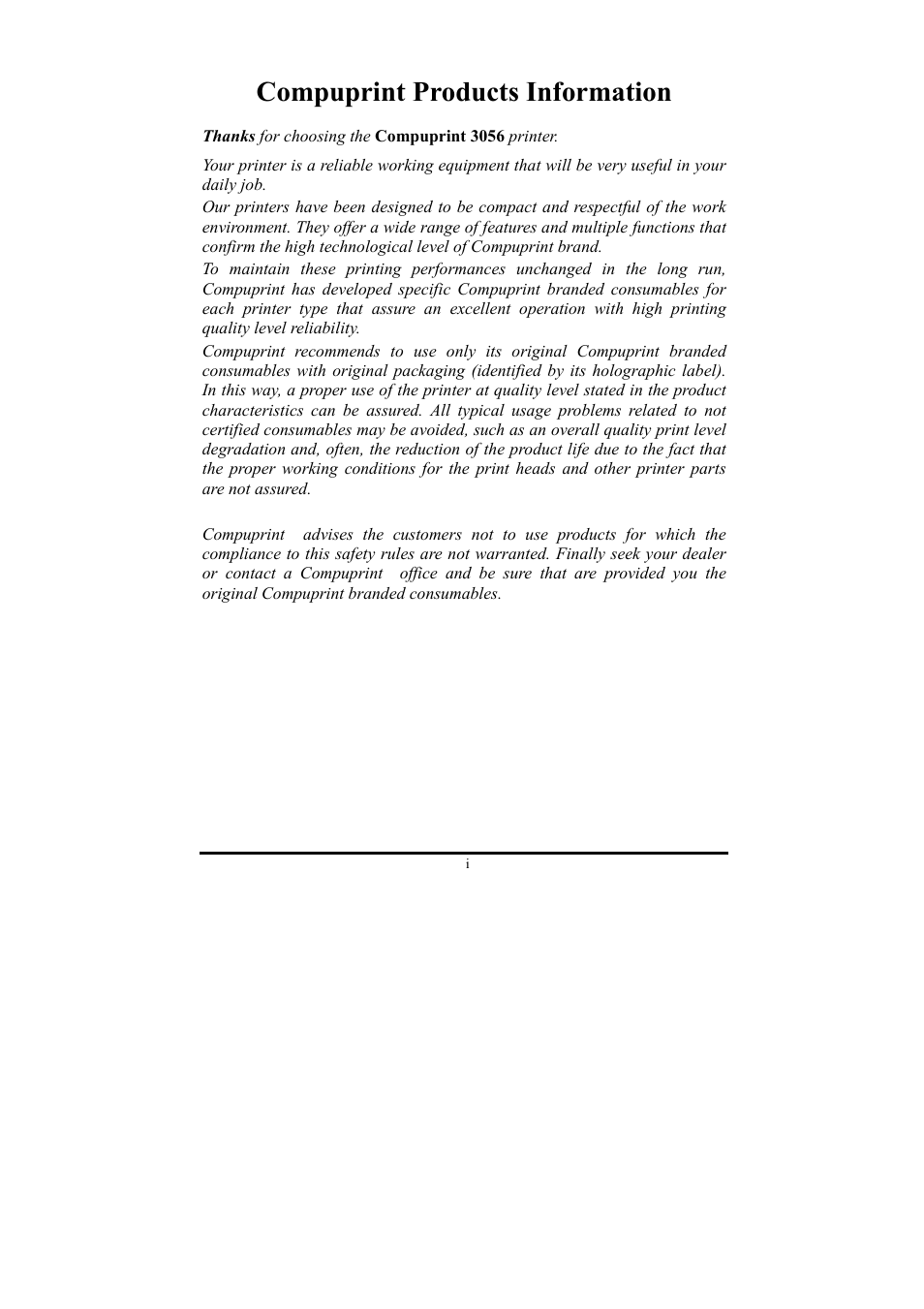 Compuprint products information | Compuprint 3056 User Manual | Page 3 / 75