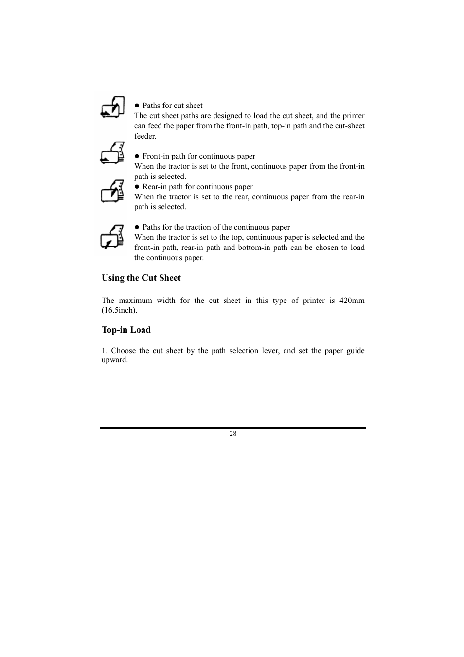 Using the cut sheet, Top-in load | Compuprint 3056 User Manual | Page 37 / 75