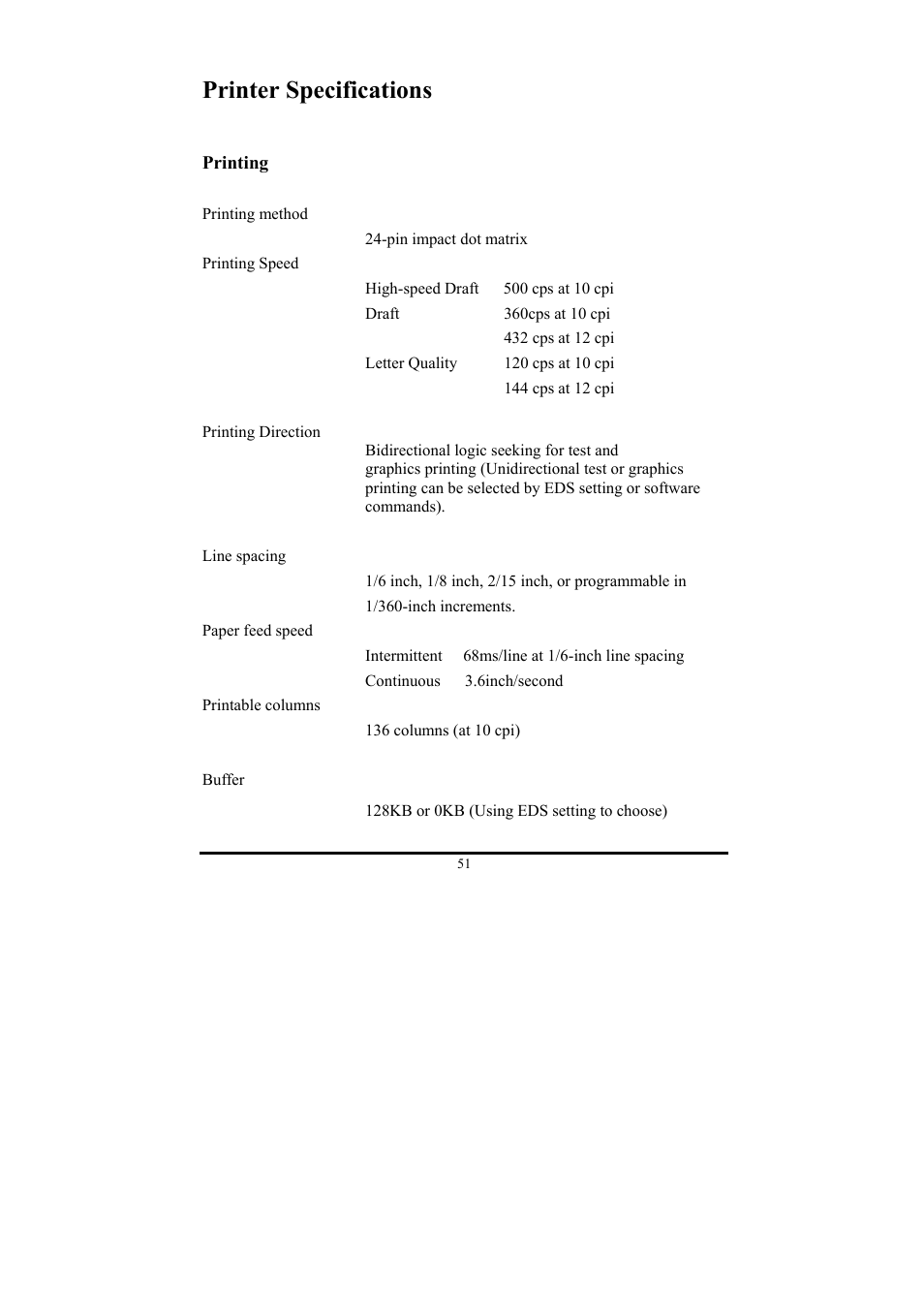 Printer specifications | Compuprint 3056 User Manual | Page 60 / 75