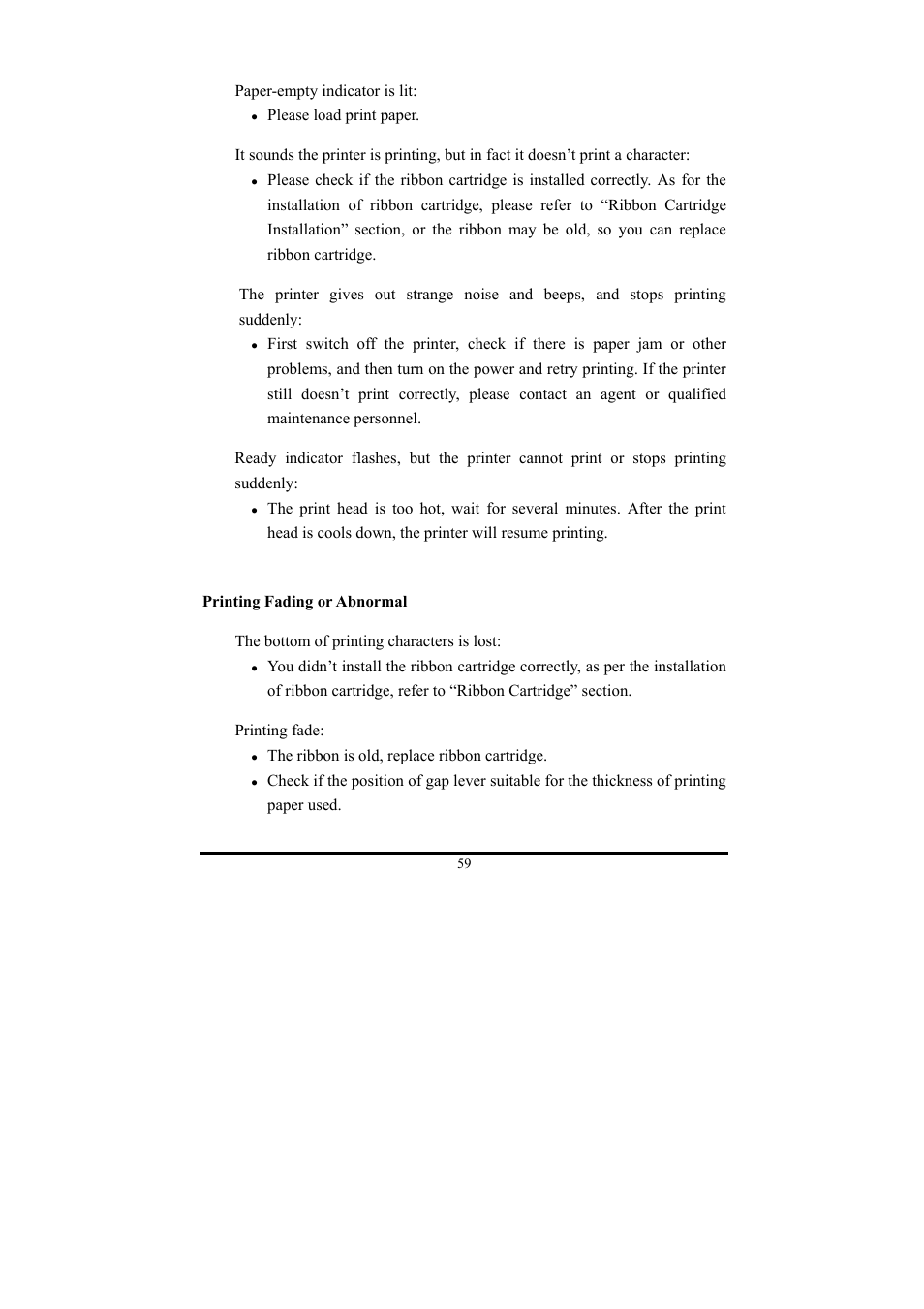 Paper-empty indicator is lit, The ribbon is old, replace ribbon cartridge | Compuprint 3056 User Manual | Page 68 / 75