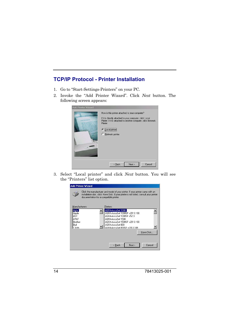 Tcp/ip protocol - printer installation | Compuprint 9050 LAN Installation User Manual | Page 14 / 62