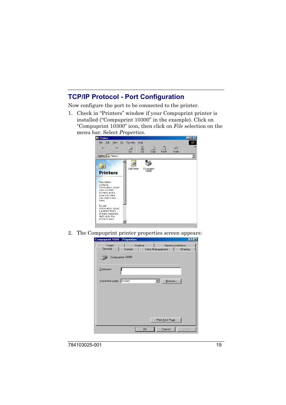 Tcp/ip protocol - port configuration | Compuprint 9050 LAN Installation User Manual | Page 19 / 62