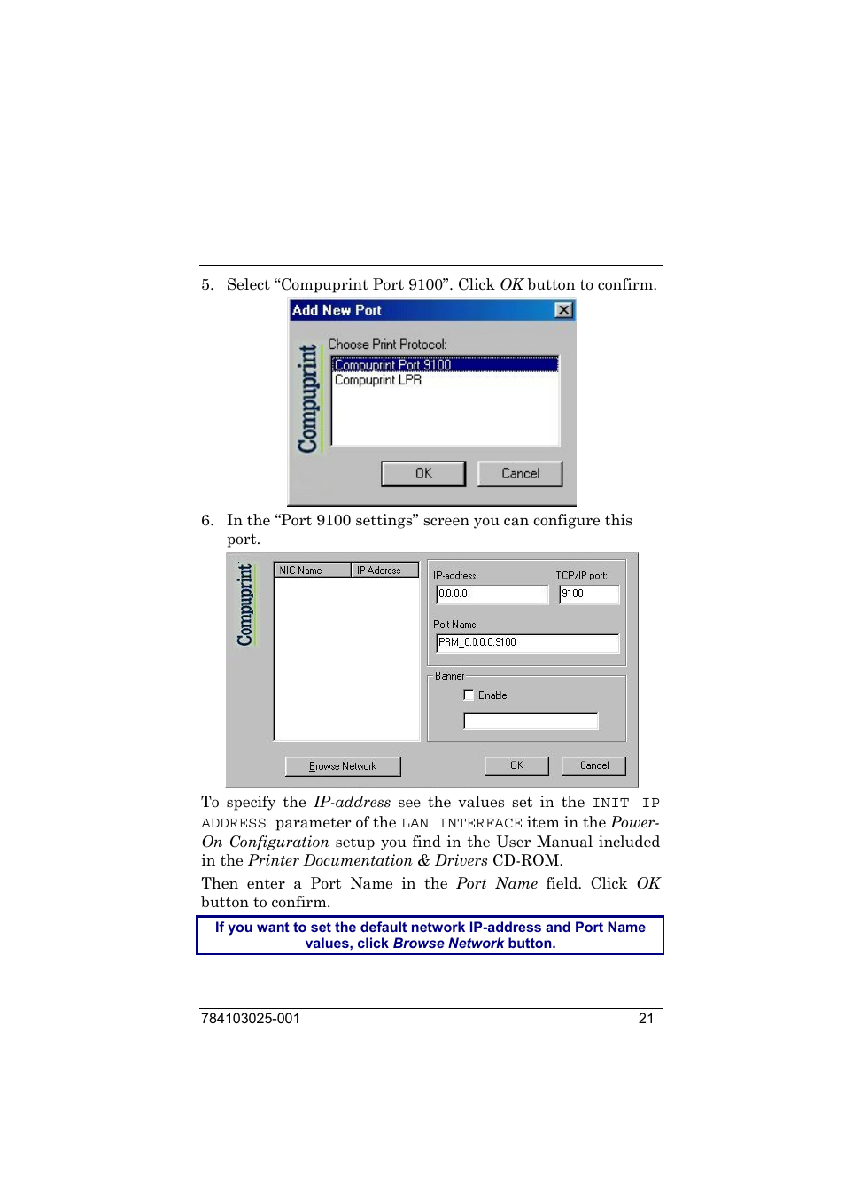 Compuprint 9050 LAN Installation User Manual | Page 21 / 62