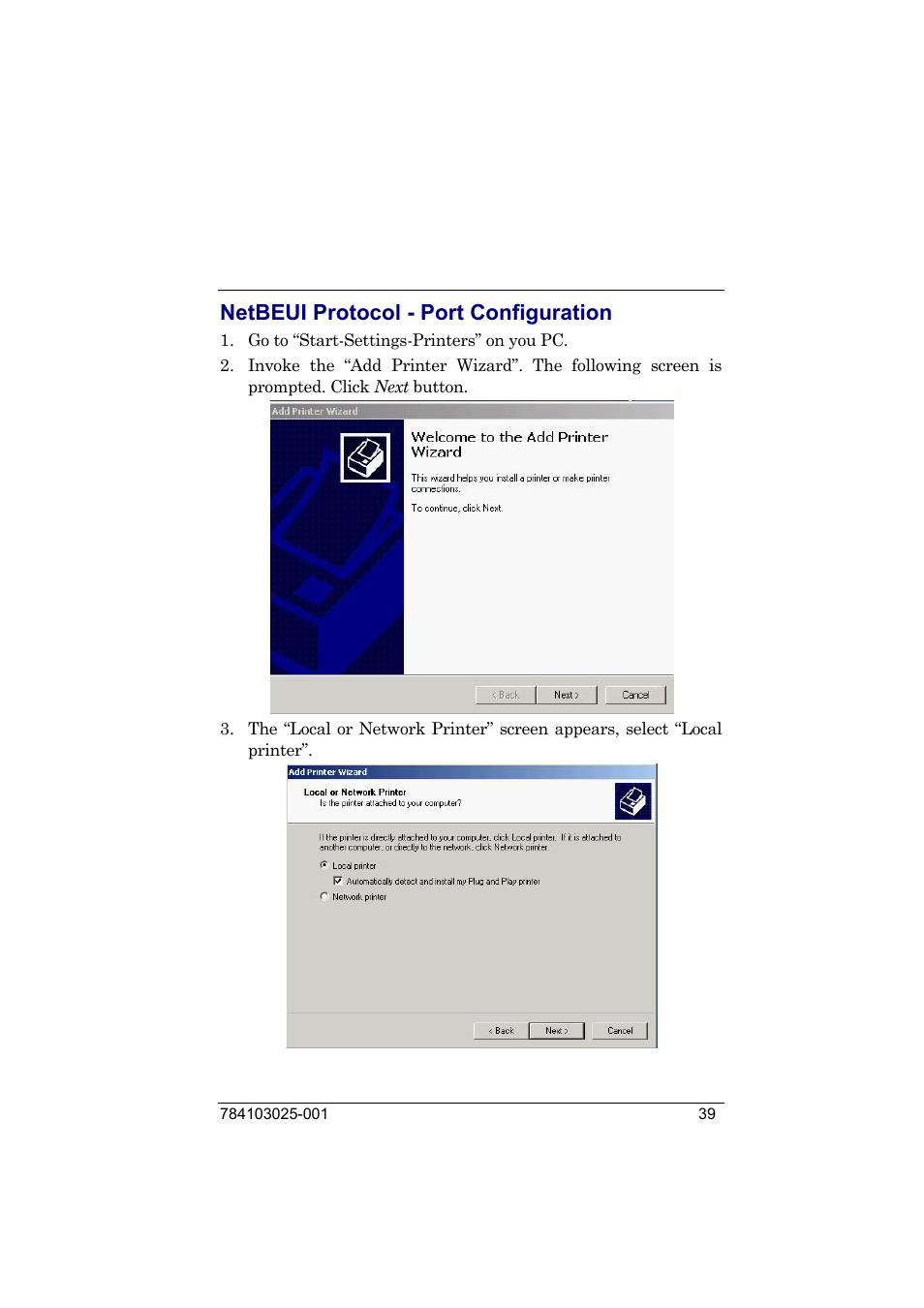 Netbeui protocol - port configuration | Compuprint 9050 LAN Installation User Manual | Page 39 / 62