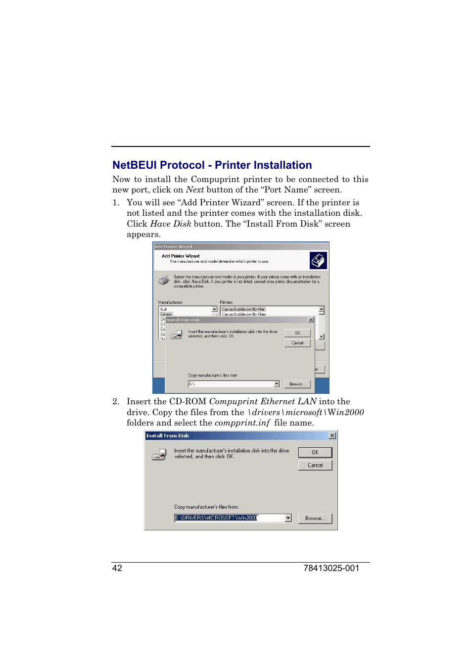 Netbeui protocol - printer installation | Compuprint 9050 LAN Installation User Manual | Page 42 / 62