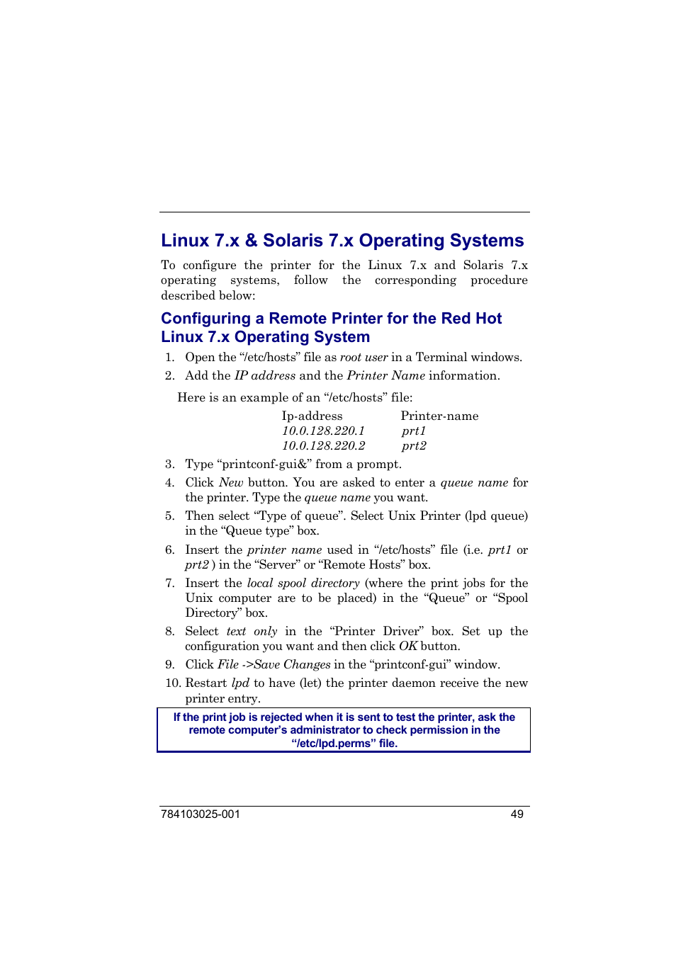 Linux 7.x & solaris 7.x operating systems | Compuprint 9050 LAN Installation User Manual | Page 49 / 62