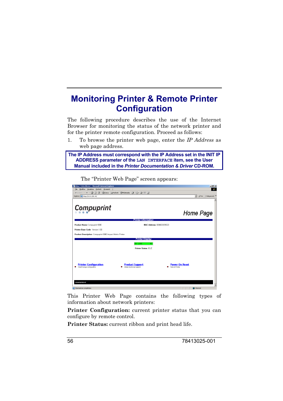 Monitoring printer & remote printer configuration, Monitoring, Printer | Remote, Configuration, M n te pr o itoring printer & remo inter | Compuprint 9050 LAN Installation User Manual | Page 56 / 62