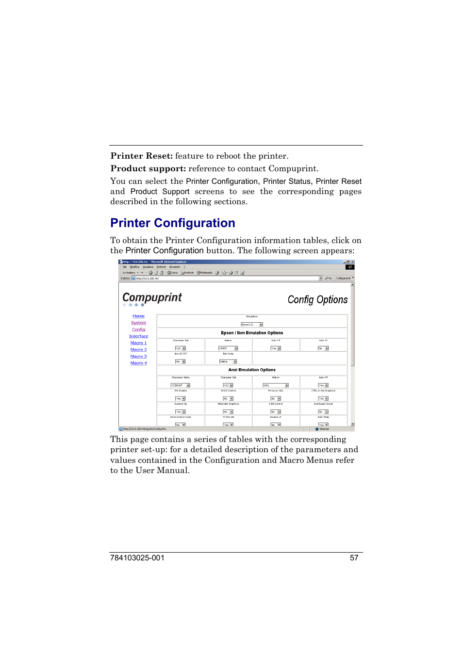 Printer configuration, Rin p ter configuration | Compuprint 9050 LAN Installation User Manual | Page 57 / 62