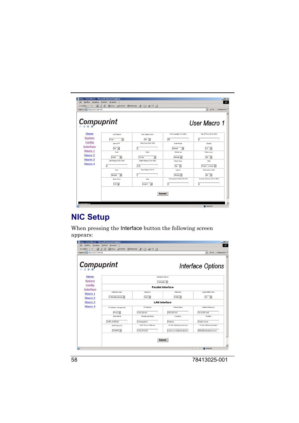 Nic setup | Compuprint 9050 LAN Installation User Manual | Page 58 / 62