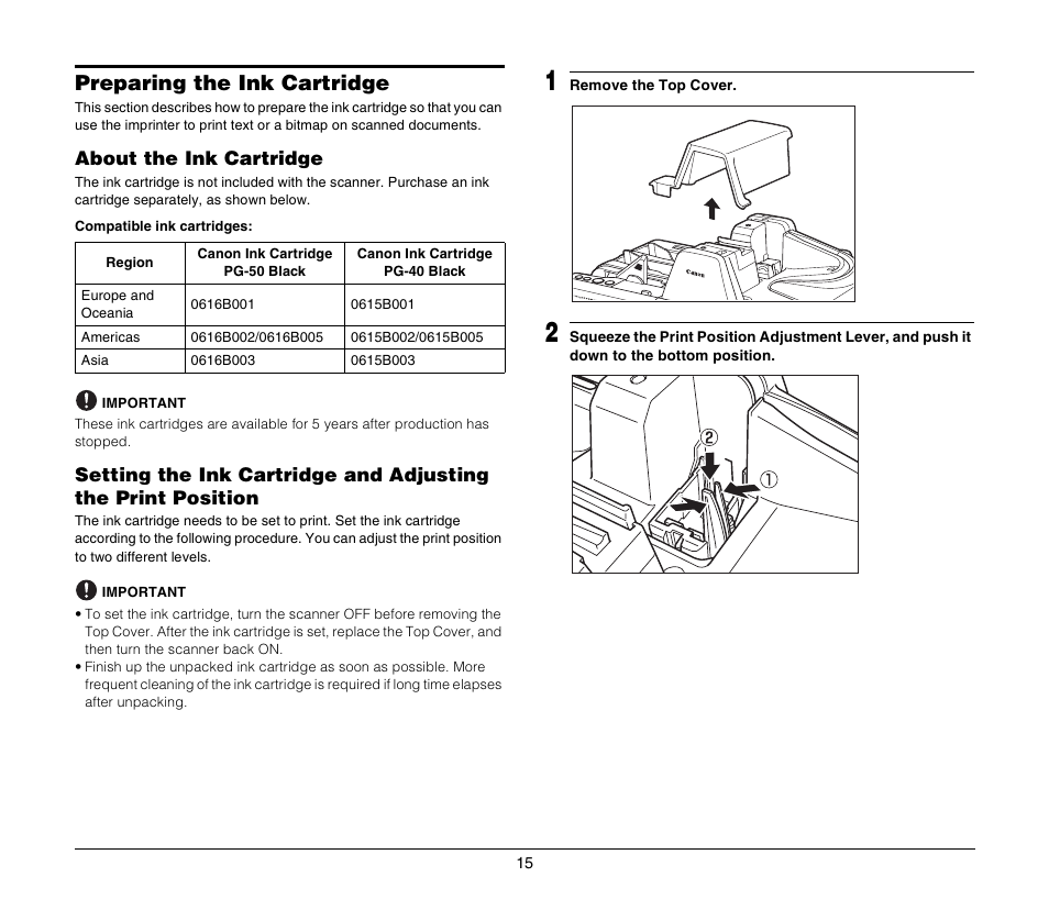 Preparing the ink cartridge, About the ink cartridge | Canon CR-135I User Manual | Page 15 / 19