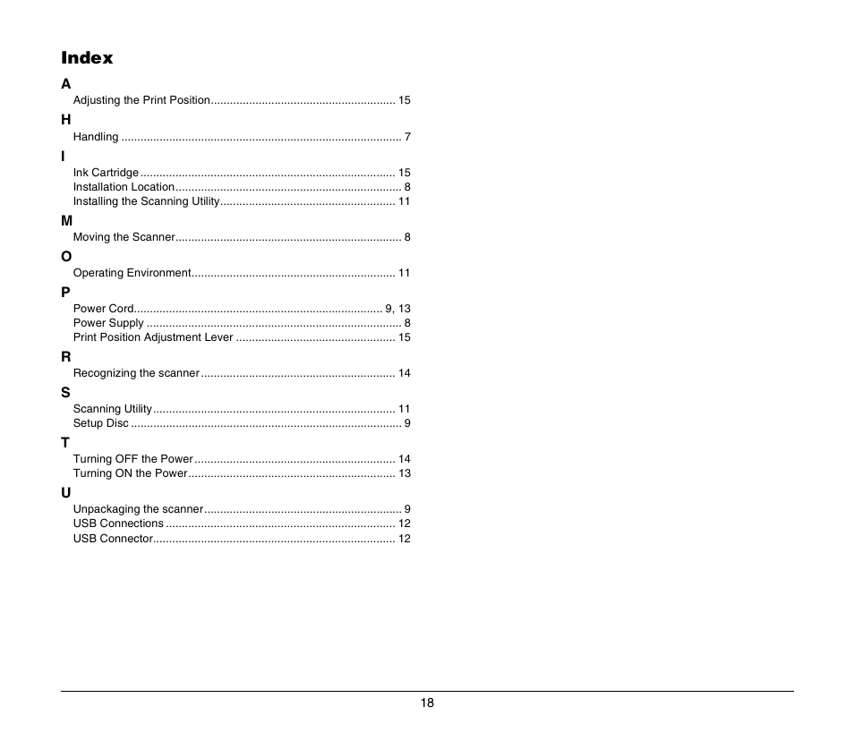 Index | Canon CR-135I User Manual | Page 18 / 19