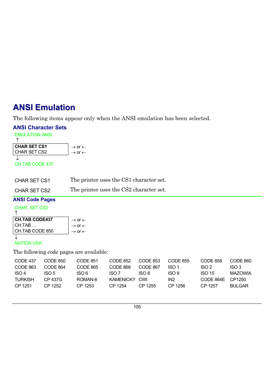 Ansi emulation | Compuprint 10300 User Manual | Page 109 / 170