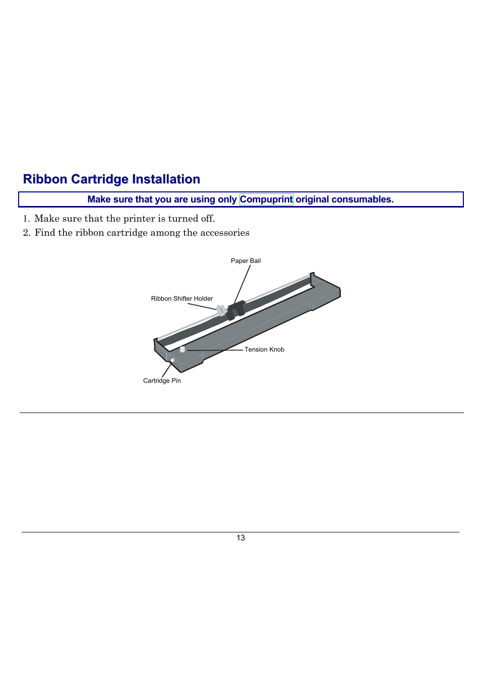 Ribbon cartridge installation | Compuprint 10300 User Manual | Page 17 / 170