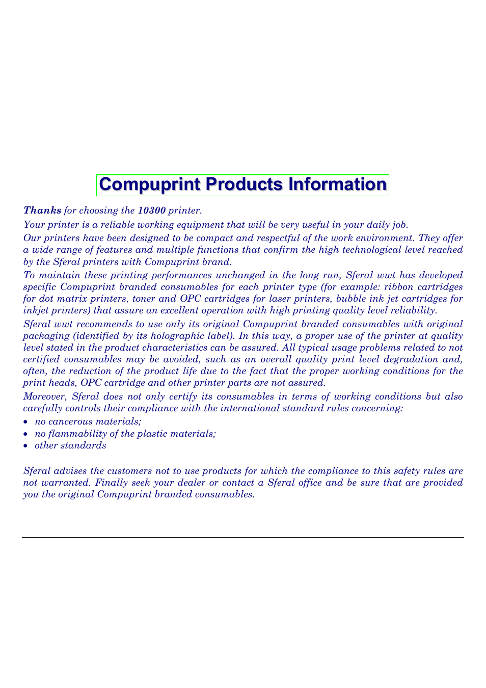 Compuprint products information | Compuprint 10300 User Manual | Page 2 / 170