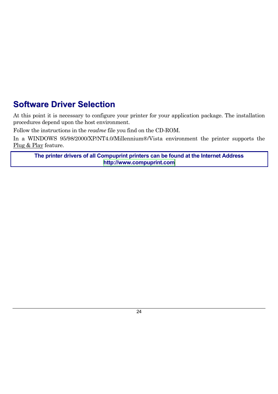 Software driver selection | Compuprint 10300 User Manual | Page 28 / 170