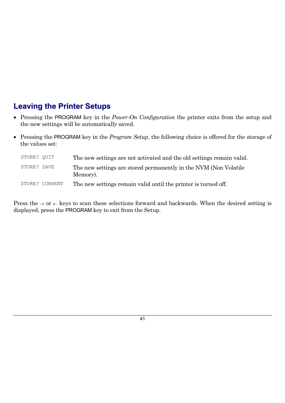 Leaving the printer setups | Compuprint 10300 User Manual | Page 45 / 170