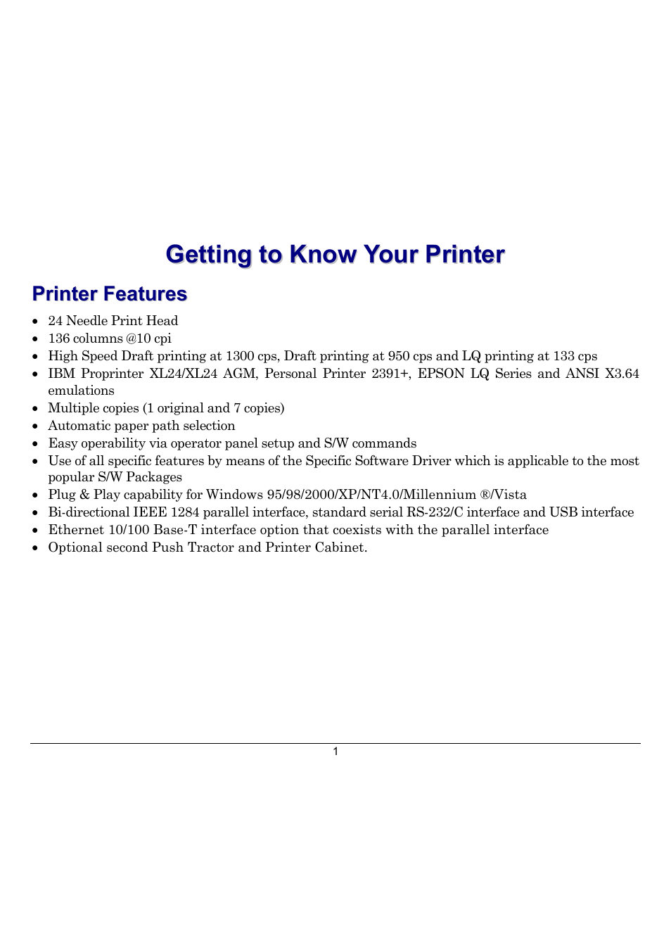 Getting to know your printer, Printer features | Compuprint 10300 User Manual | Page 5 / 170