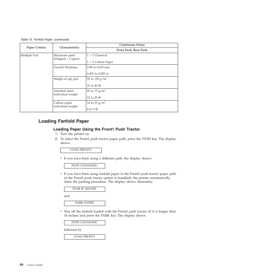 Loading fanfold paper, Loading paper using the front1 push tractor | Compuprint 4247-L03 User Manual | Page 100 / 142
