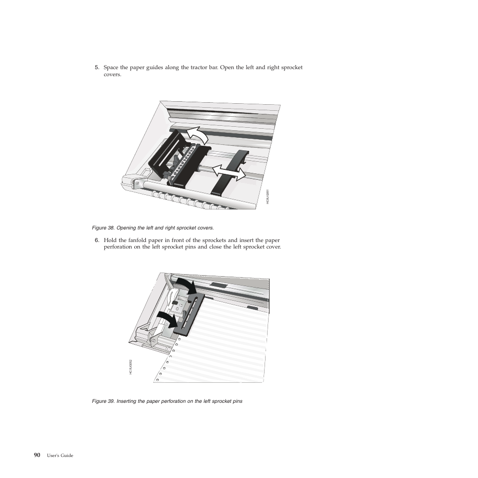 Opening the left and right sprocket covers | Compuprint 4247-L03 User Manual | Page 102 / 142