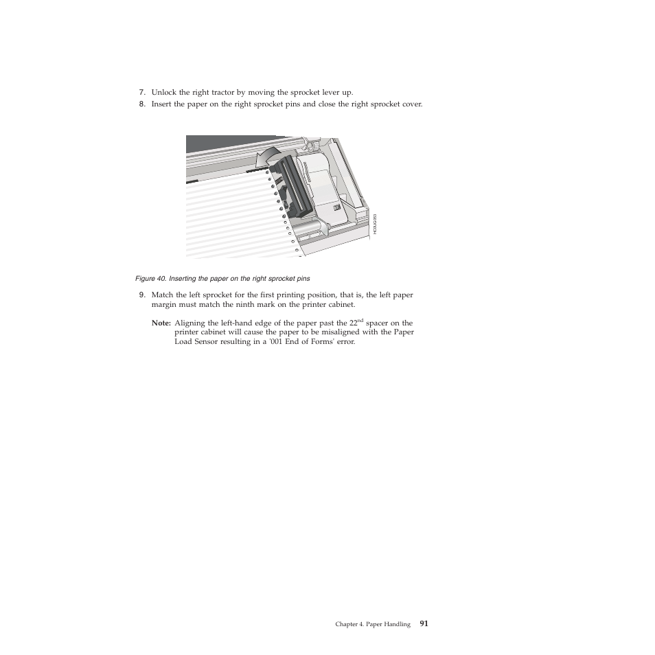 Inserting the paper on the right sprocket pins | Compuprint 4247-L03 User Manual | Page 103 / 142