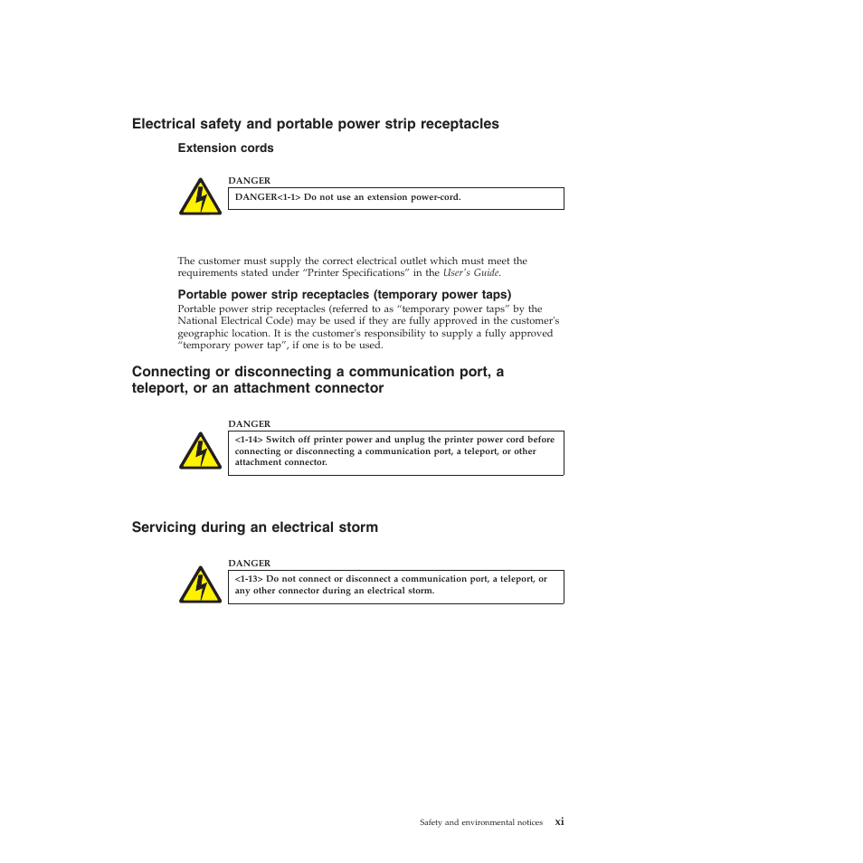 Extension cords, Servicing during an electrical storm | Compuprint 4247-L03 User Manual | Page 11 / 142