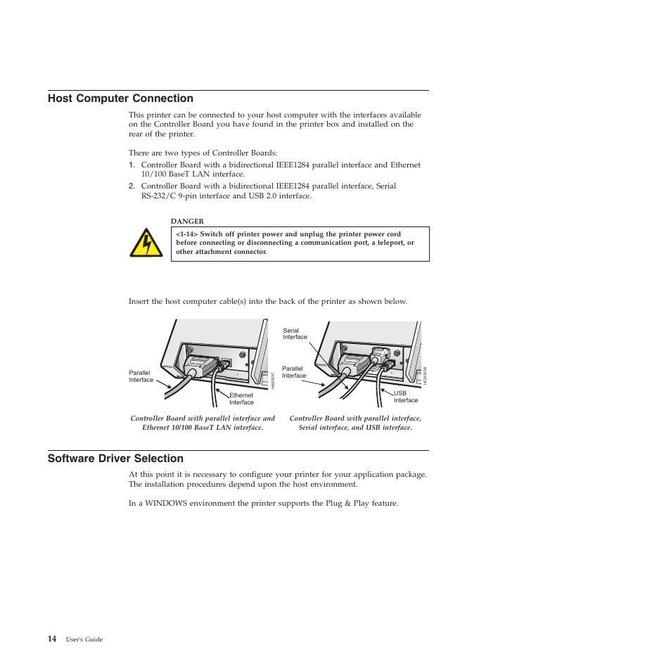 Host computer connection, Software driver selection | Compuprint 4247-L03 User Manual | Page 26 / 142