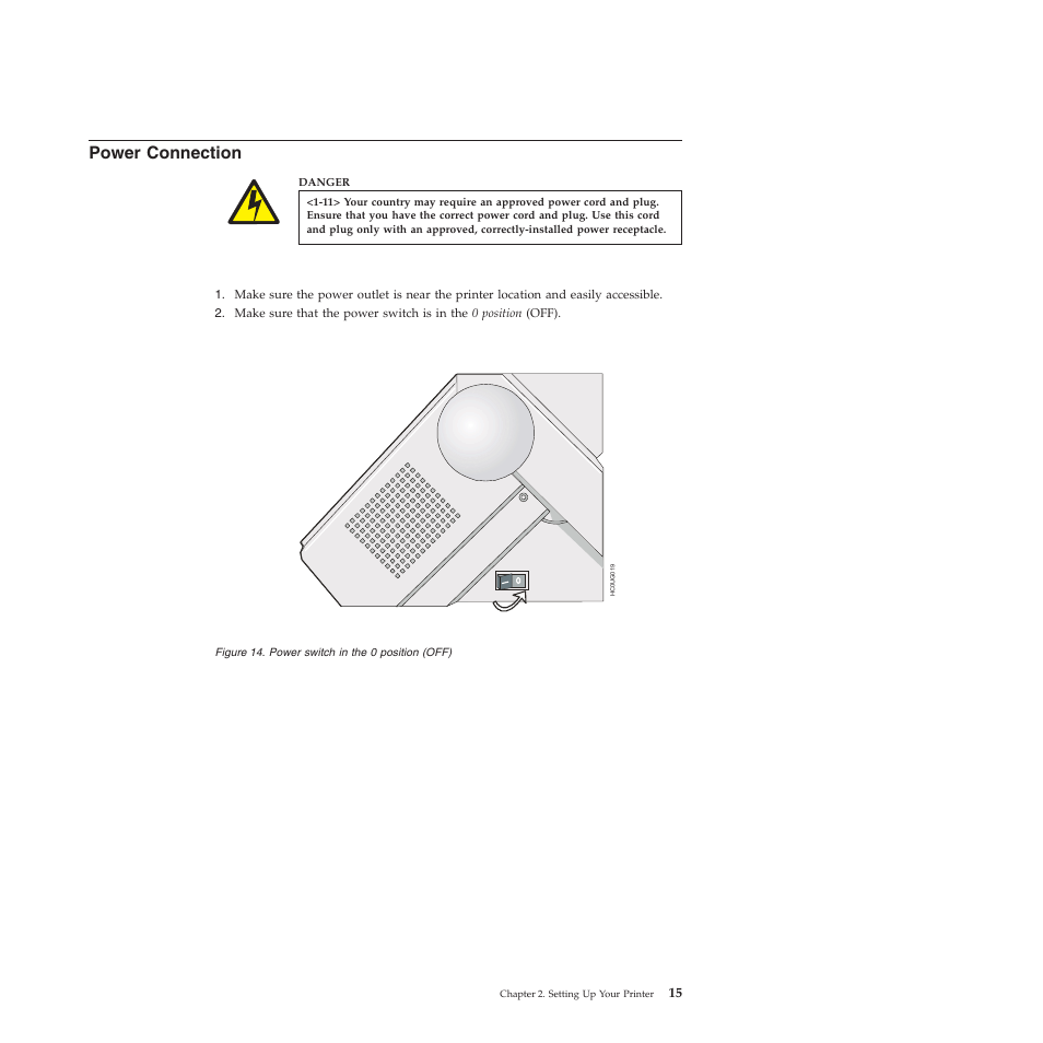 Power connection, Power switch in the 0 position (off) | Compuprint 4247-L03 User Manual | Page 27 / 142