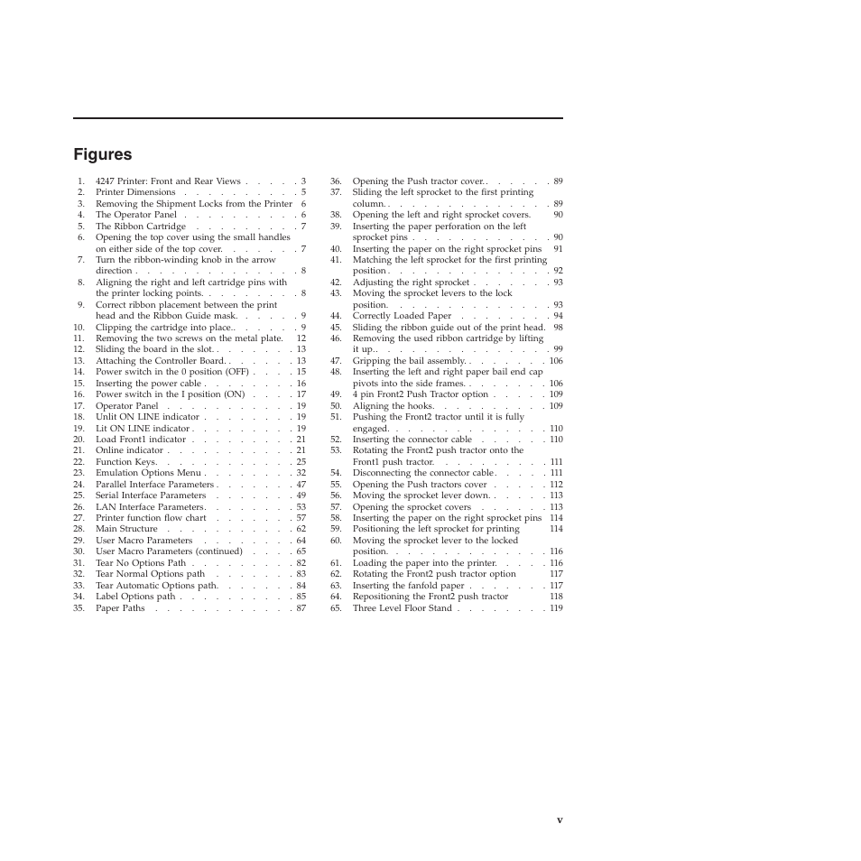 Figures, Figures . . . . . . . . . . . . . . . v | Compuprint 4247-L03 User Manual | Page 5 / 142