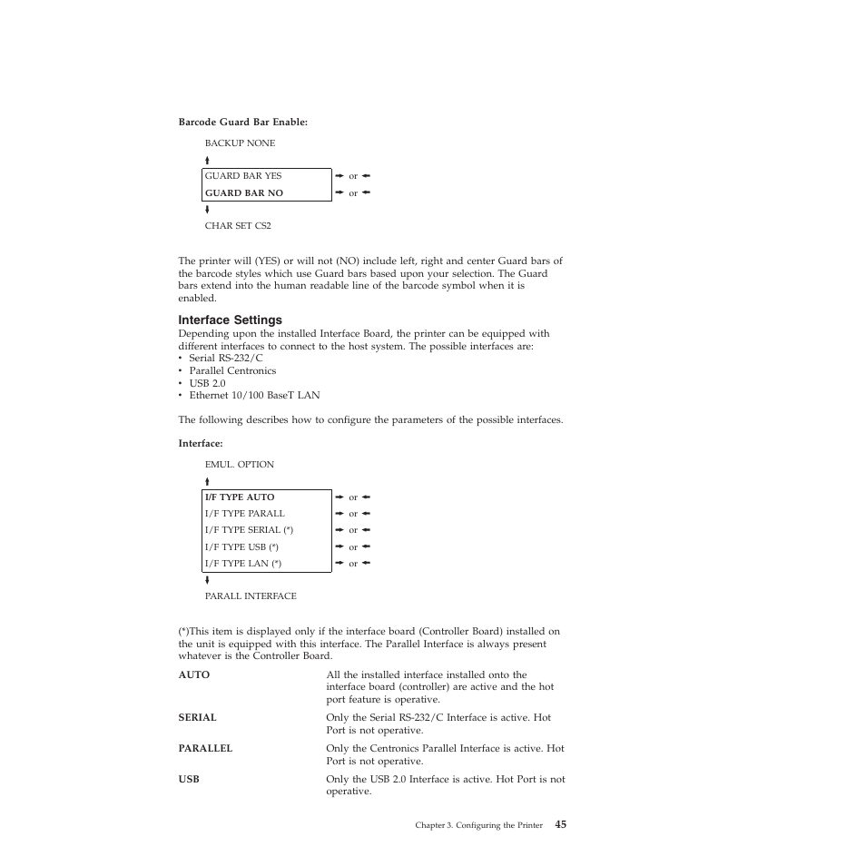 Interface settings | Compuprint 4247-L03 User Manual | Page 57 / 142