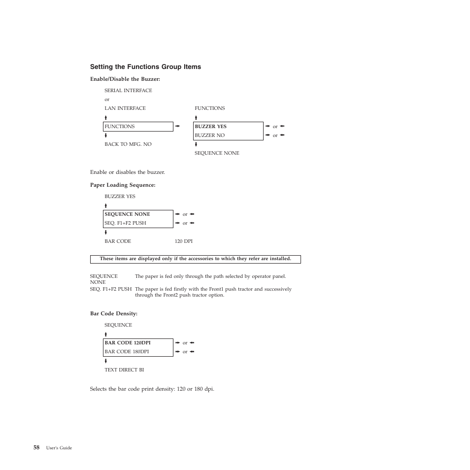 Setting the functions group items | Compuprint 4247-L03 User Manual | Page 70 / 142