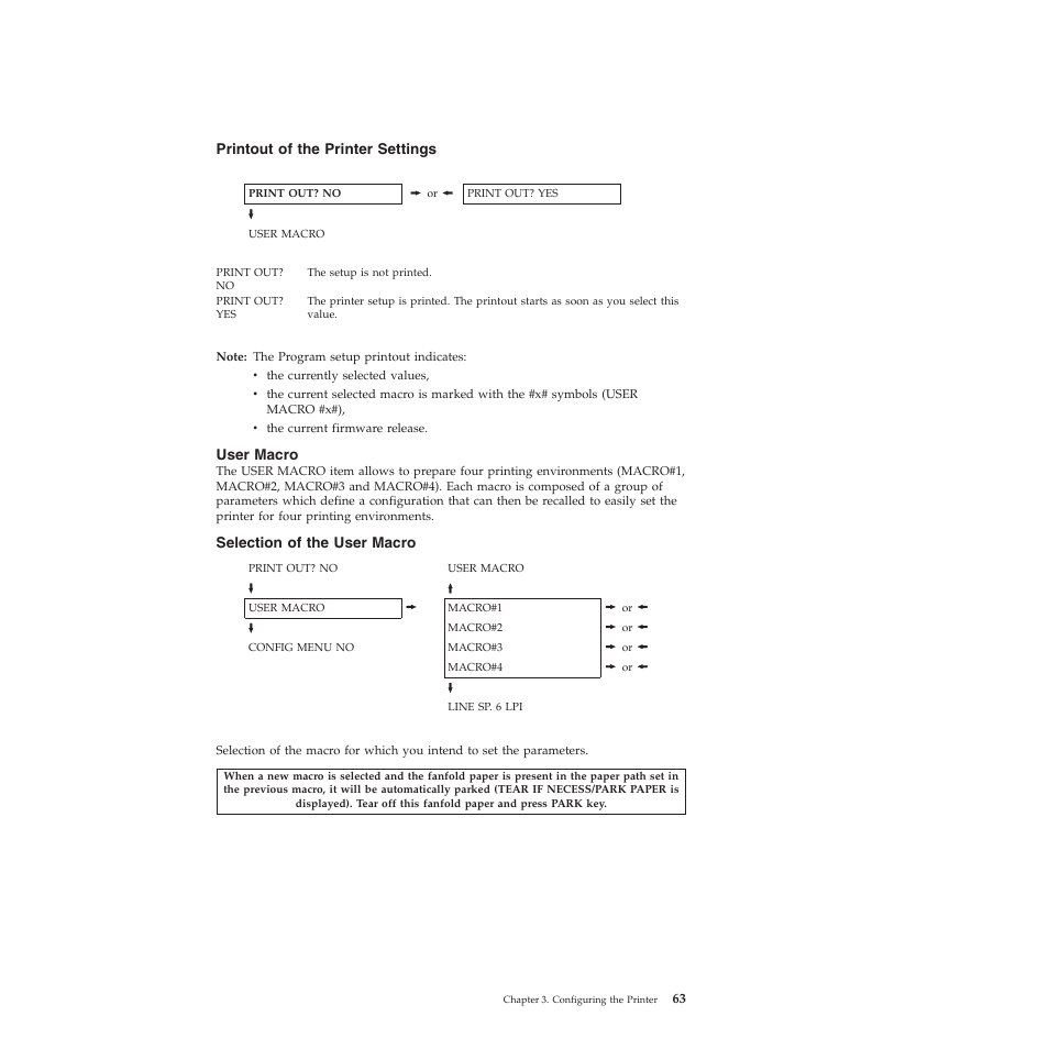 Printout of the printer settings, User macro, Selection of the user macro | Compuprint 4247-L03 User Manual | Page 75 / 142