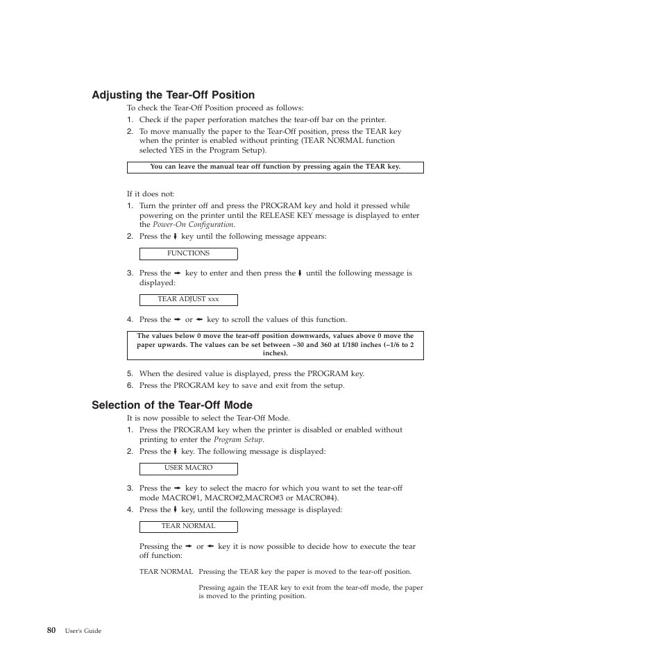 Adjusting the tear-off position, Selection of the tear-off mode | Compuprint 4247-L03 User Manual | Page 92 / 142