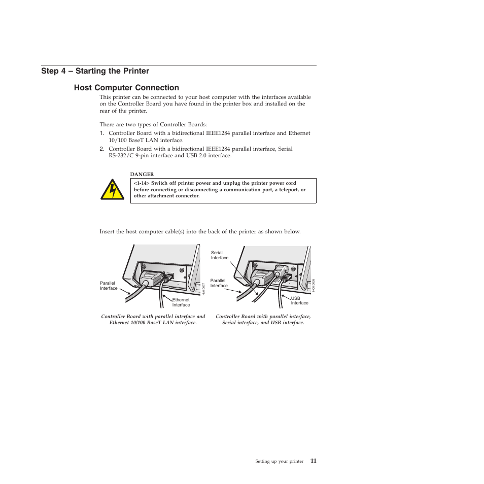 Step 4 – starting the printer, Host computer connection | Compuprint 4247-L03 Quick Start User Manual | Page 19 / 38