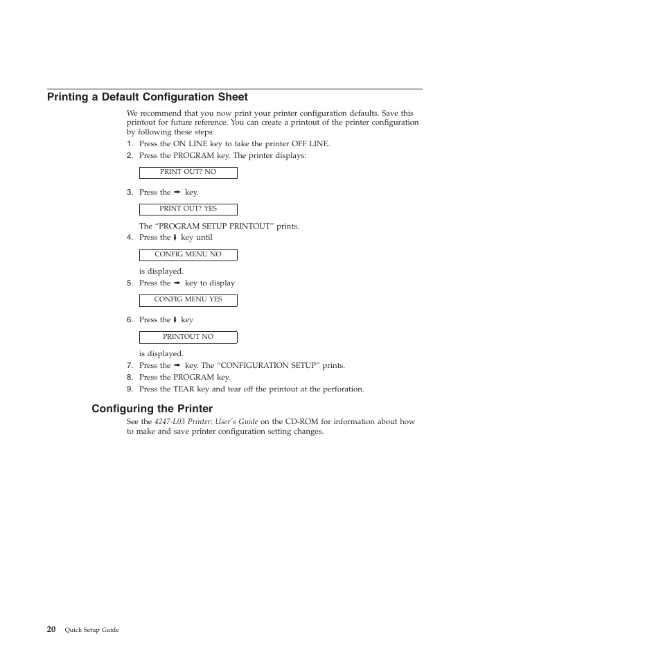Printing a default configuration sheet, Configuring the printer | Compuprint 4247-L03 Quick Start User Manual | Page 28 / 38