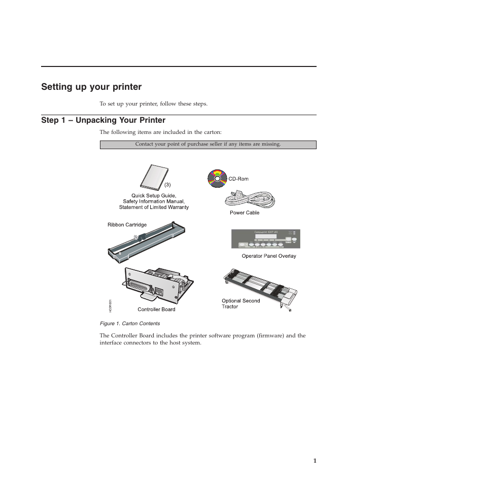 Setting up your printer, Step 1 – unpacking your printer | Compuprint 4247-L03 Quick Start User Manual | Page 9 / 38