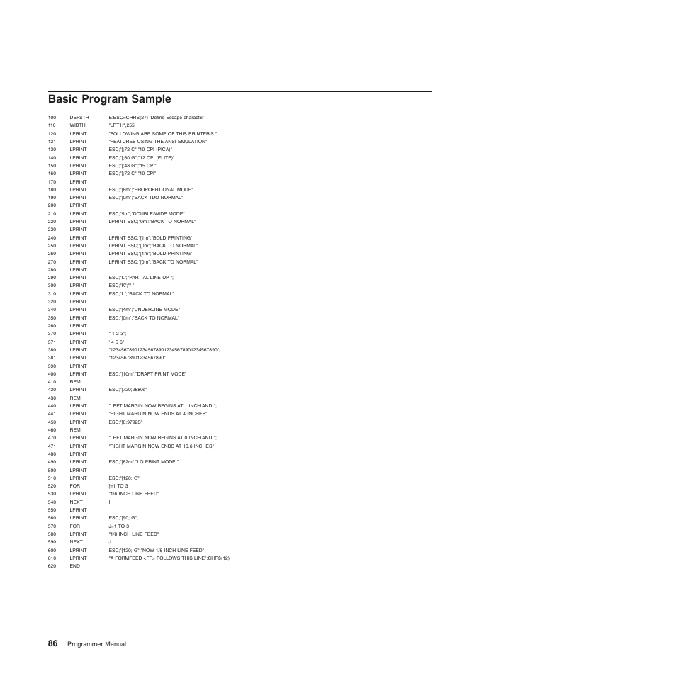 Basic program sample | Compuprint 4247-L03 Programmer Manua User Manual | Page 102 / 204