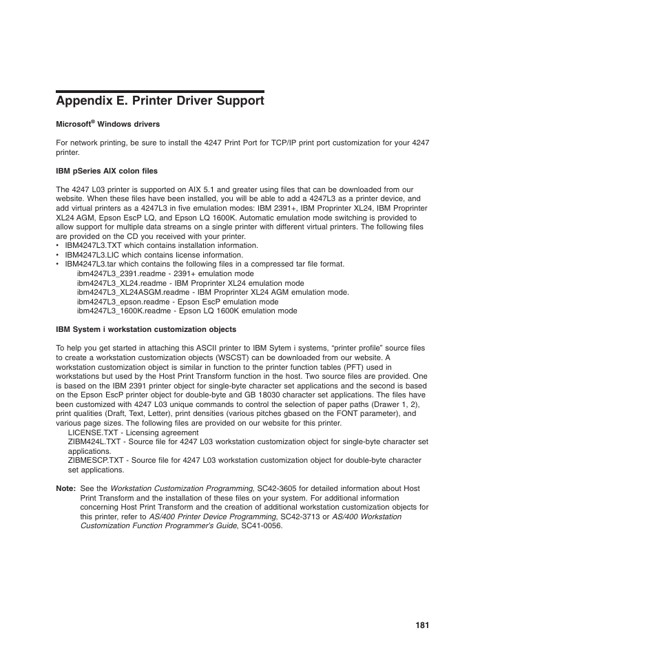 Appendix e. printer driver support | Compuprint 4247-L03 Programmer Manua User Manual | Page 197 / 204