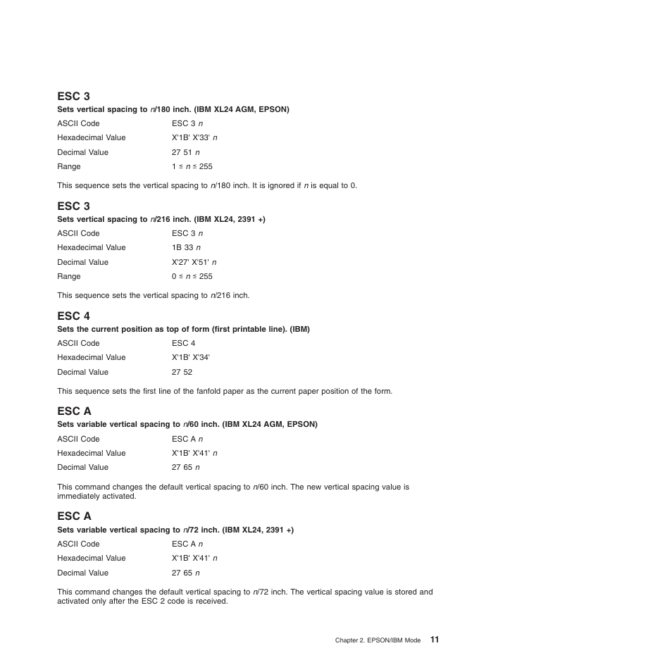 Esc 3, Esc 4, Esc a | Compuprint 4247-L03 Programmer Manua User Manual | Page 27 / 204