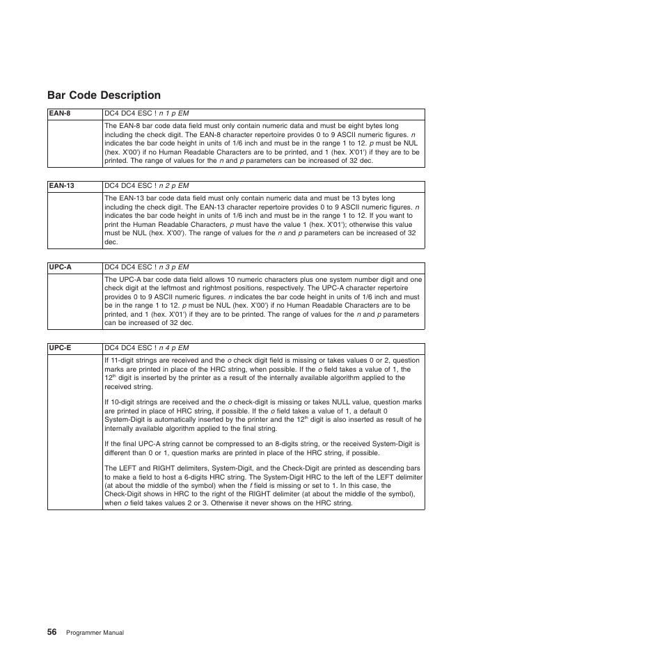 Bar code description | Compuprint 4247-L03 Programmer Manua User Manual | Page 72 / 204