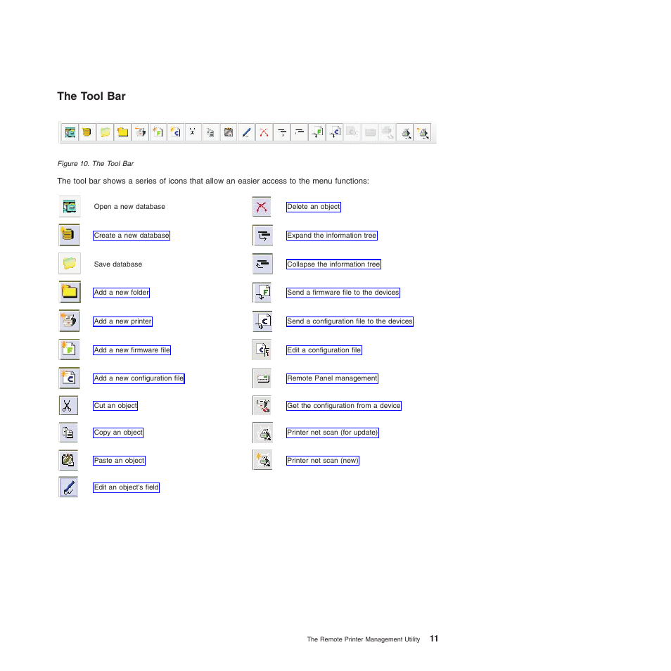 The tool bar | Compuprint 4247-L03 Remote Printer Management Utility User Manual | Page 15 / 36