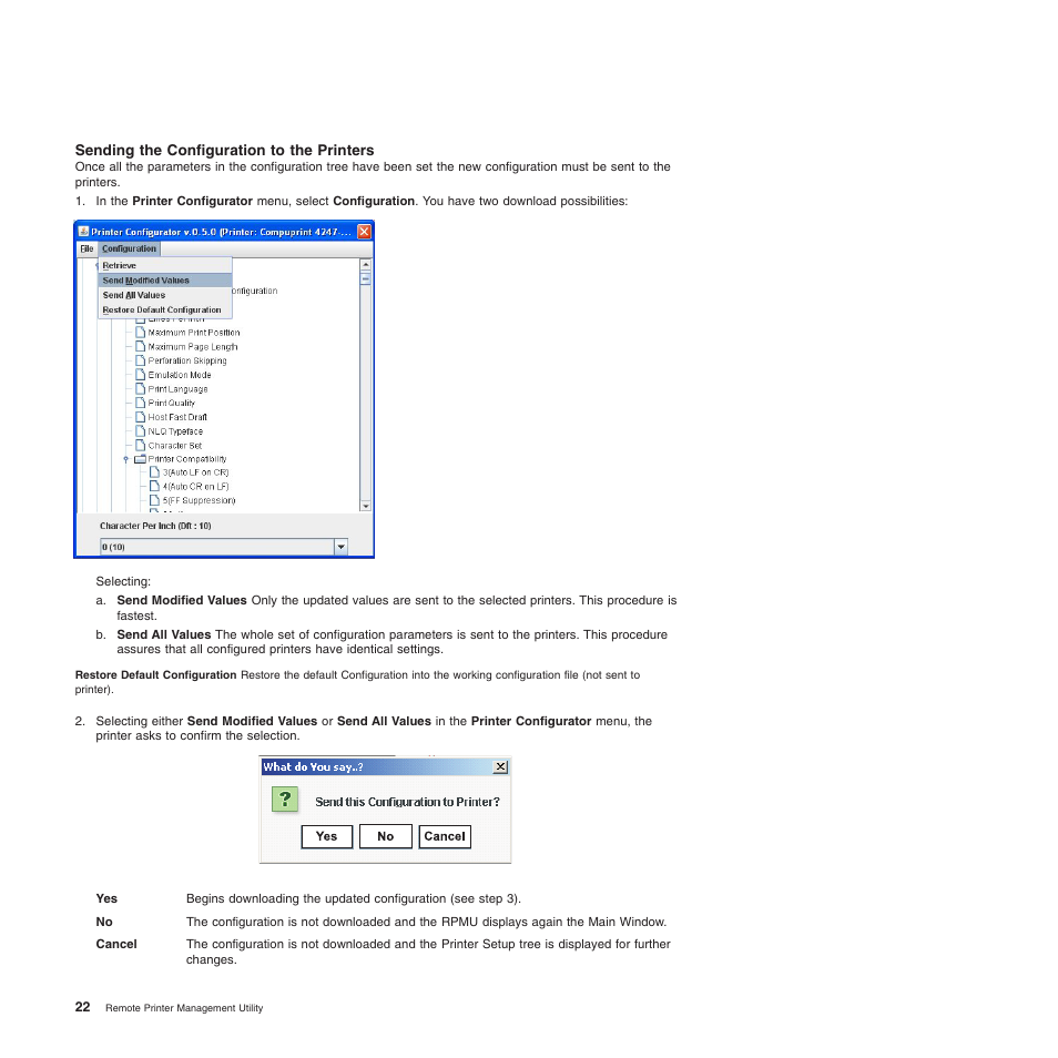 Sending the configuration to the printers, Send a configuration file to the devices | Compuprint 4247-L03 Remote Printer Management Utility User Manual | Page 26 / 36