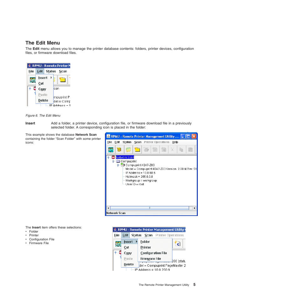 The edit menu | Compuprint 4247-L03 Remote Printer Management Utility User Manual | Page 9 / 36