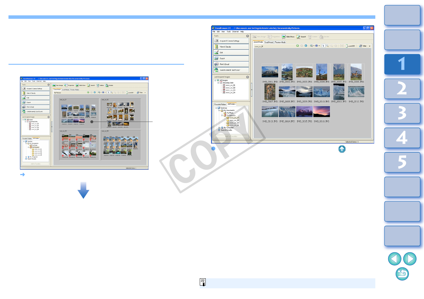 Enlarging a selected folder, Cop y | Canon XT User Manual | Page 13 / 93