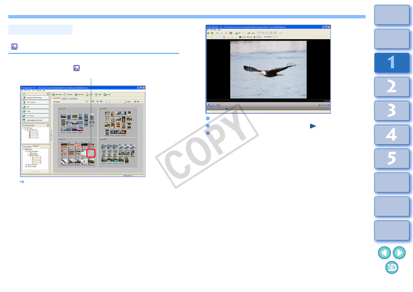 Playing movies, Cop y | Canon XT User Manual | Page 16 / 93