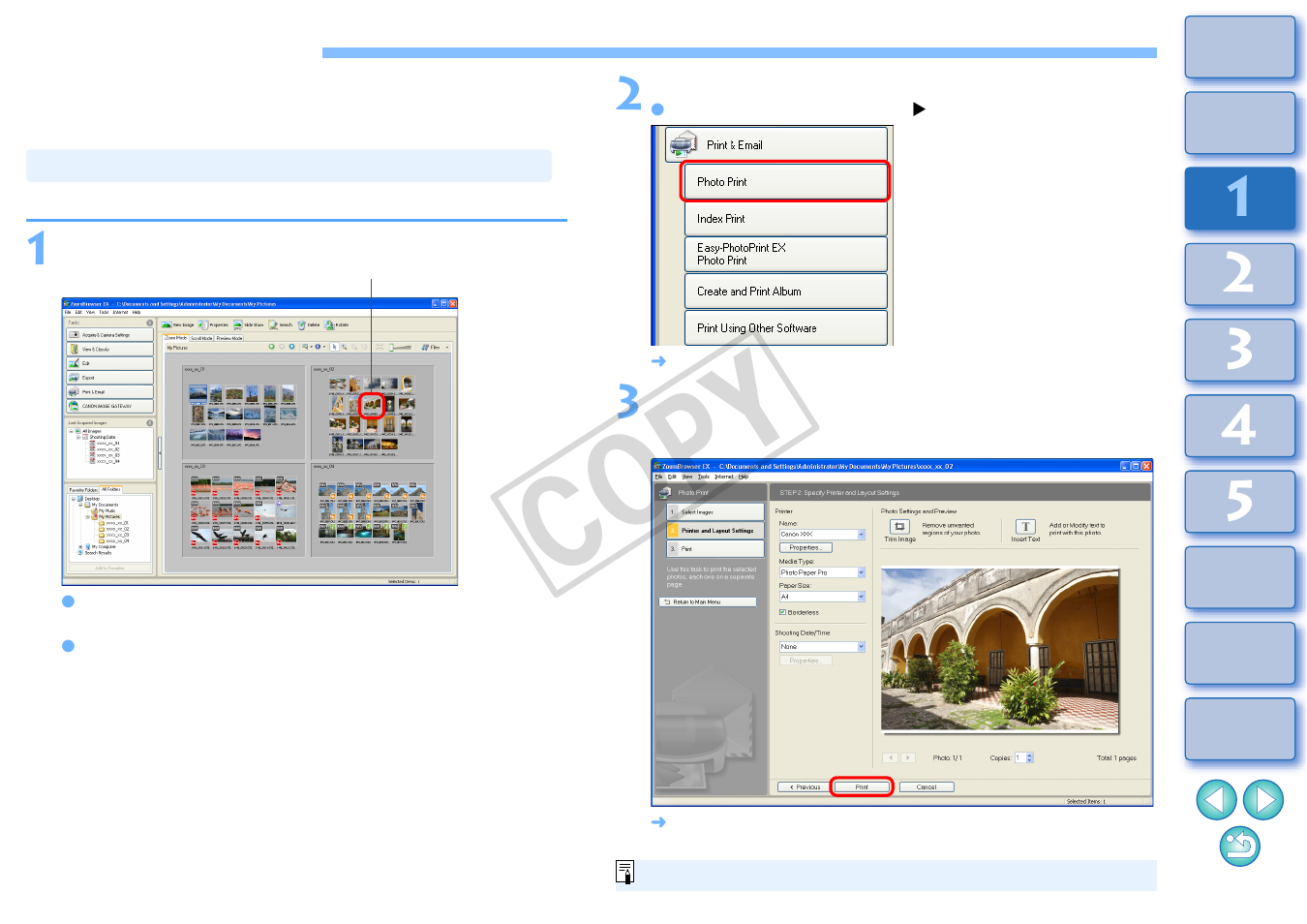 Printing an image, Printing one image on one sheet of paper, Cop y | Canon XT User Manual | Page 18 / 93