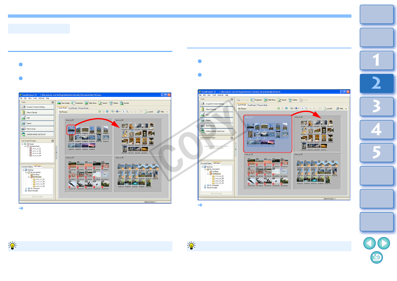 Moving images, Moving images in folders, Cop y | Canon XT User Manual | Page 28 / 93